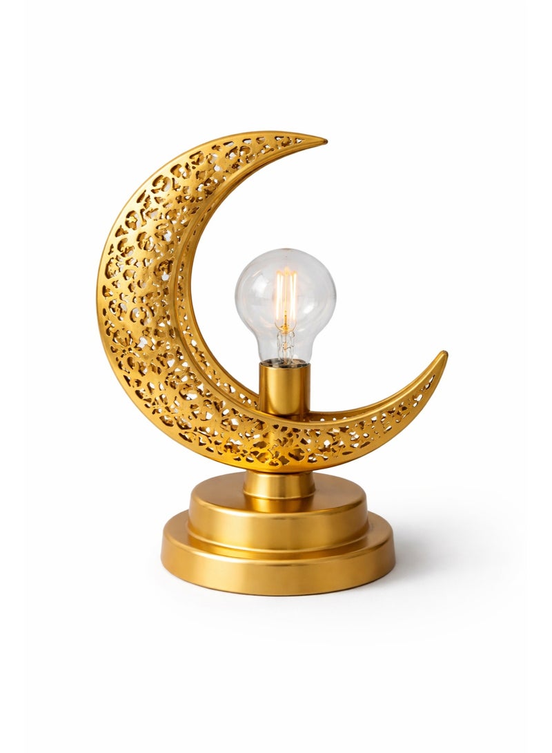 Home Care Golden Crescent Moon Metal Table Lamp Elegant Ramadan & Eid Decorative Night Light - Image 1